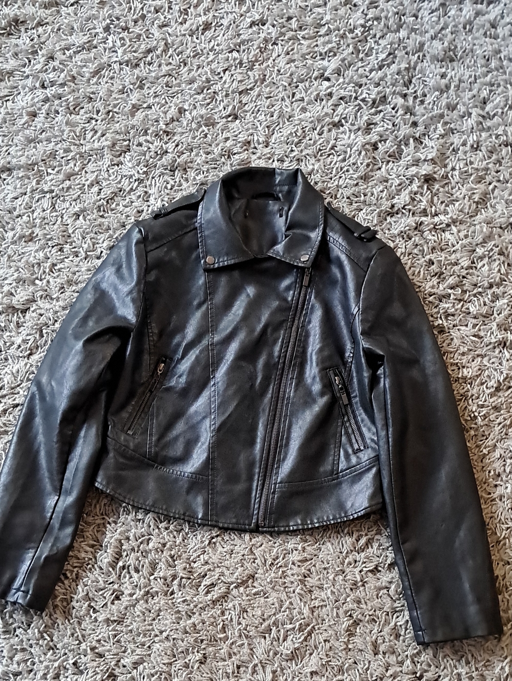 Women's Black Faux Leather Asymmetric Zip Jacket